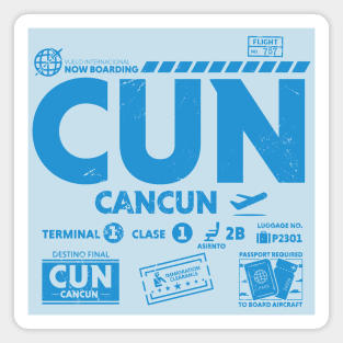 Vintage Cancun CUN Airport Code Travel Day Retro Travel Tag Mexico Magnet